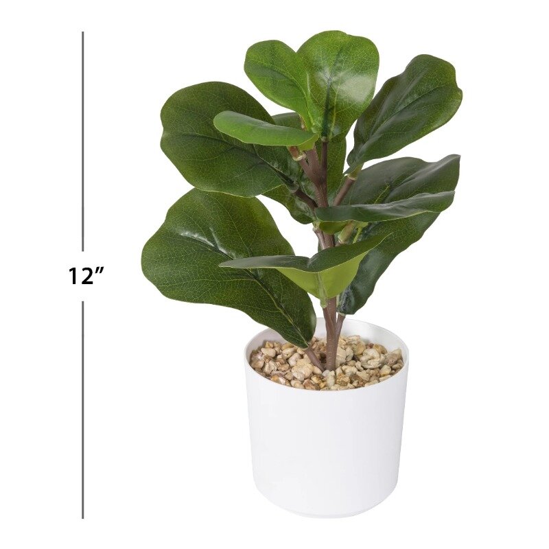 Artificial Fiddle folha vegetação planta, branco pote para uso interno, 12 "x 4"