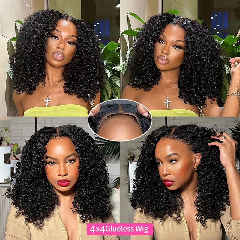 Wear and Go Glueless Wig Short Bob Wig Kinky Curly 13x4 Lace Front Human Hair Wigs Pre Plucked Deep Water Wave Curly Frontal Wig