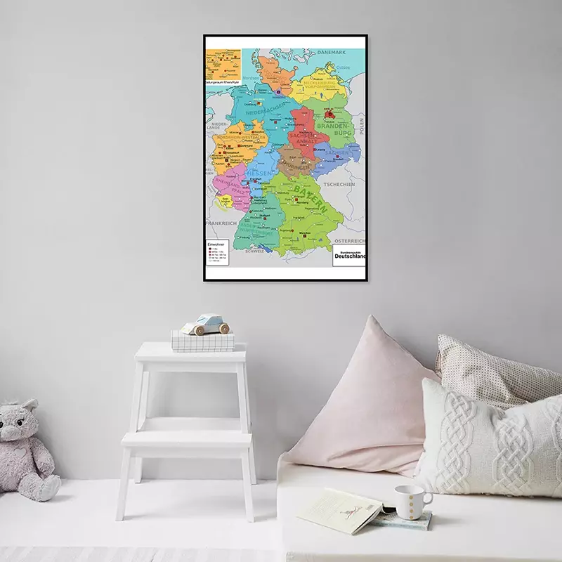 60*90cm mapa administrativo da parede de alemanha mapa decorativo em alemão não-tecido lona pintura sala de estar decoração para casa