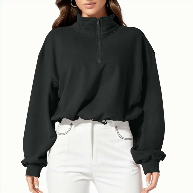 Harajuku Half Zip High Collar Sweatshirt Jacken Crop Top Frauen hochwertige einfarbige lose wind dichte Jacken Outdoor-Jacke