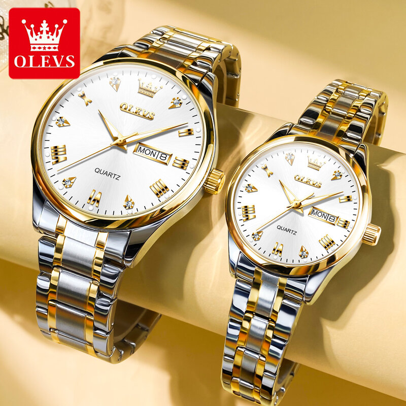 Olevs Paar Uhr Männer Frauen Edelstahl wasserdicht leuchtende klassische Business Quarz Armbanduhr Liebhaber seine oder ihre Uhr
