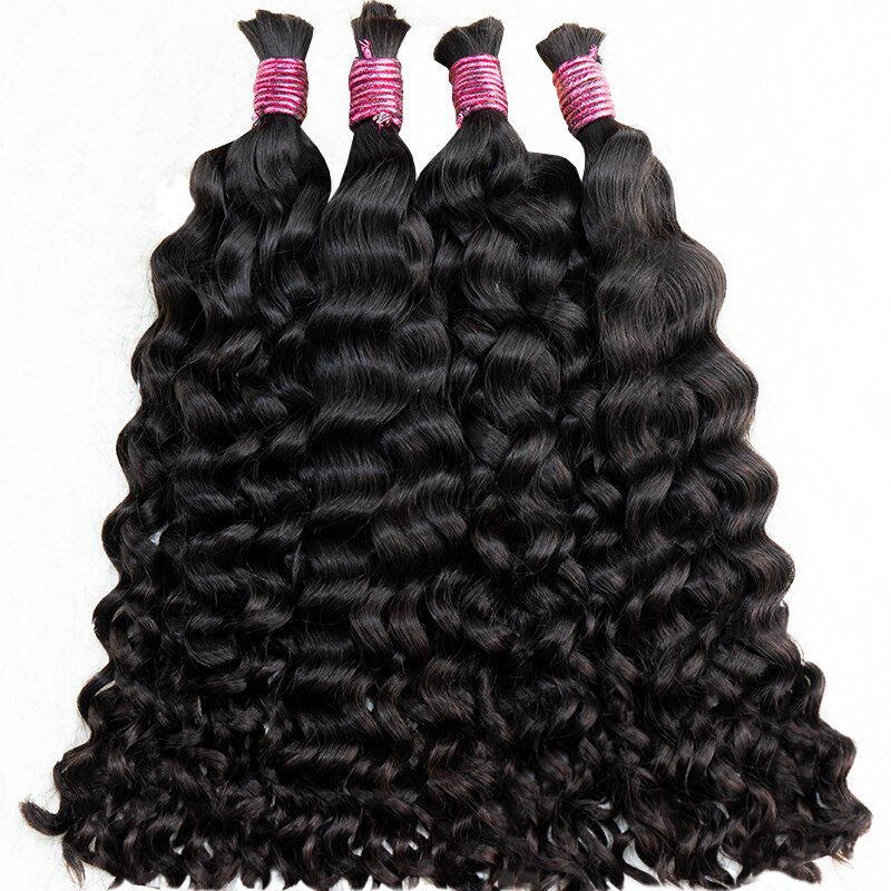 No Weft Human Hair Bulk Extension Virgin Human Hair Deep Curly 10A Bulk Hair Weaving For Braiding 100% Unprocessed 18-30inches