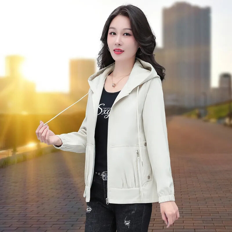 เสื้อแจ็กเก็ตสั้นฤดูใบไม้ผลิ-ฤดูใบไม้ร่วงของผู้หญิง2024ใหม่เกาหลีกันลมเข้าได้กับทุกชุดเสื้อแจ๊กเก็ตมีฮู้ดแบบลำลองสำหรับผู้หญิง