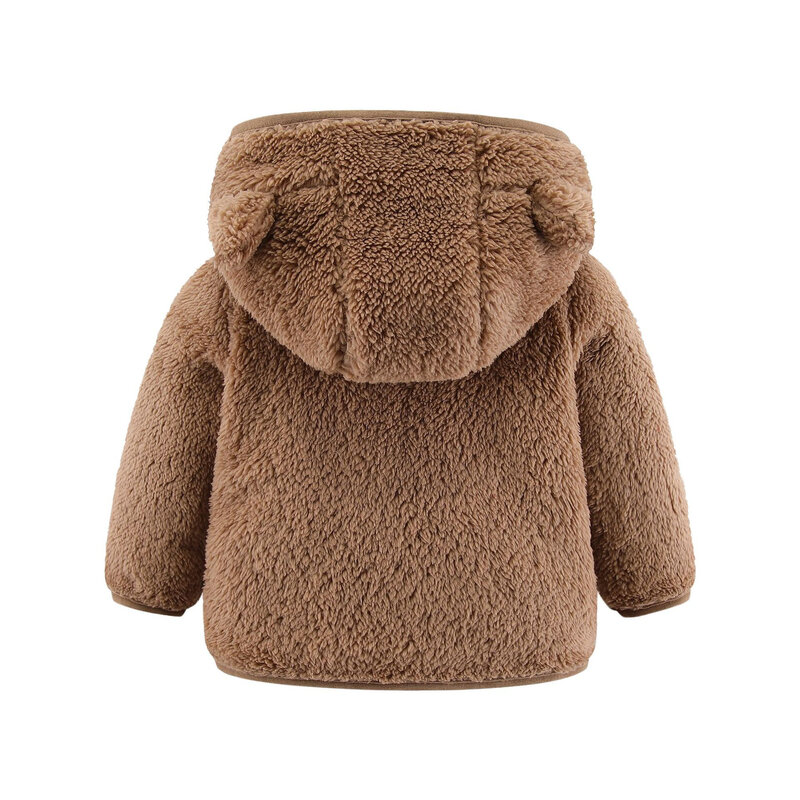 Jaket bulu domba anak 0-3 tahun, pakaian telinga beruang lengan panjang hangat Musim Semi dan Gugur