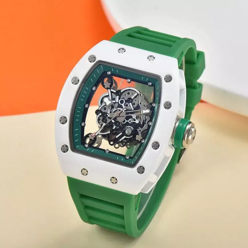 Top Luxe Merk Richard Waterdicht Uitgehold Tijger Hoofd Horloge Keramische Olie Mechanisch Lopen Heren En Dames Quartz Horloge