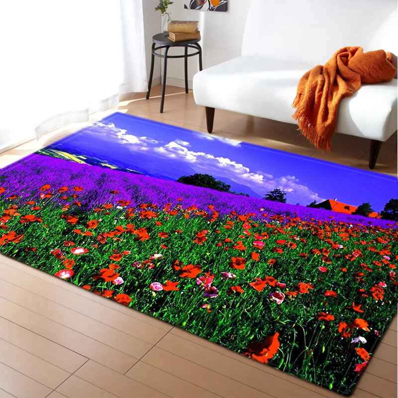 3D-Druck botanische Blume Teppich natürliche Landschaft Boden matte Sonnenlicht Landschaft Hauseingang Fuß matte Wohnzimmer Teppich Bad matte