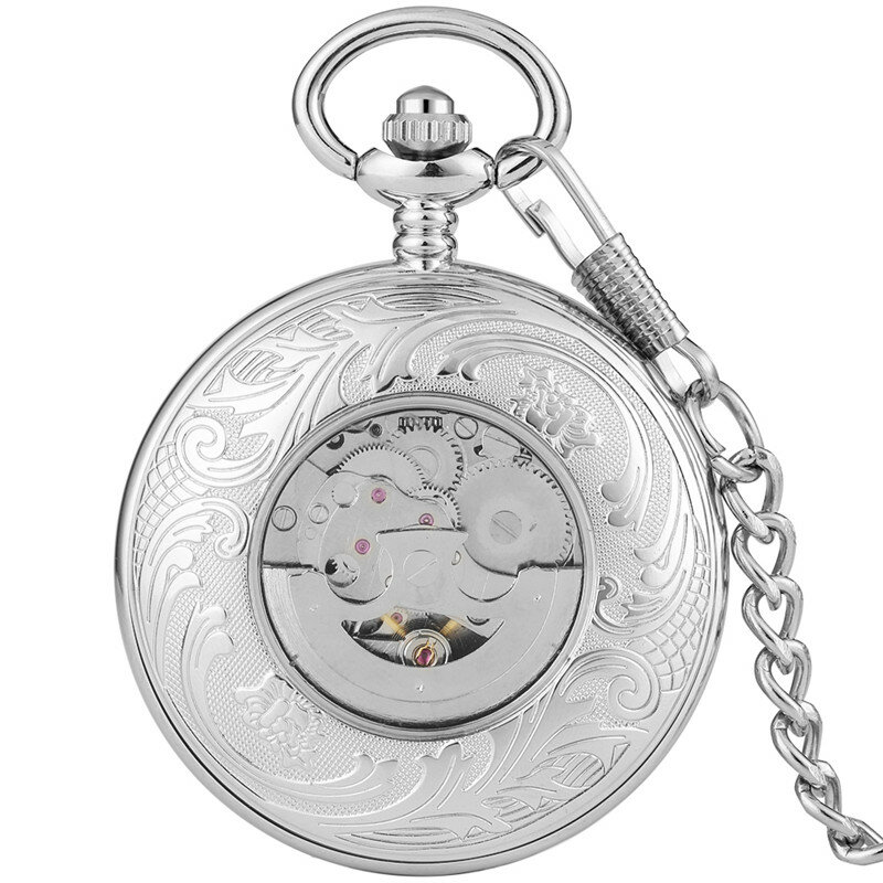 Antike silberne Unisex Taschenuhr automatische mechanische Uhren für Männer Frauen römische Nummer Zifferblatt Anhänger Uhr leuchtende Zeiger