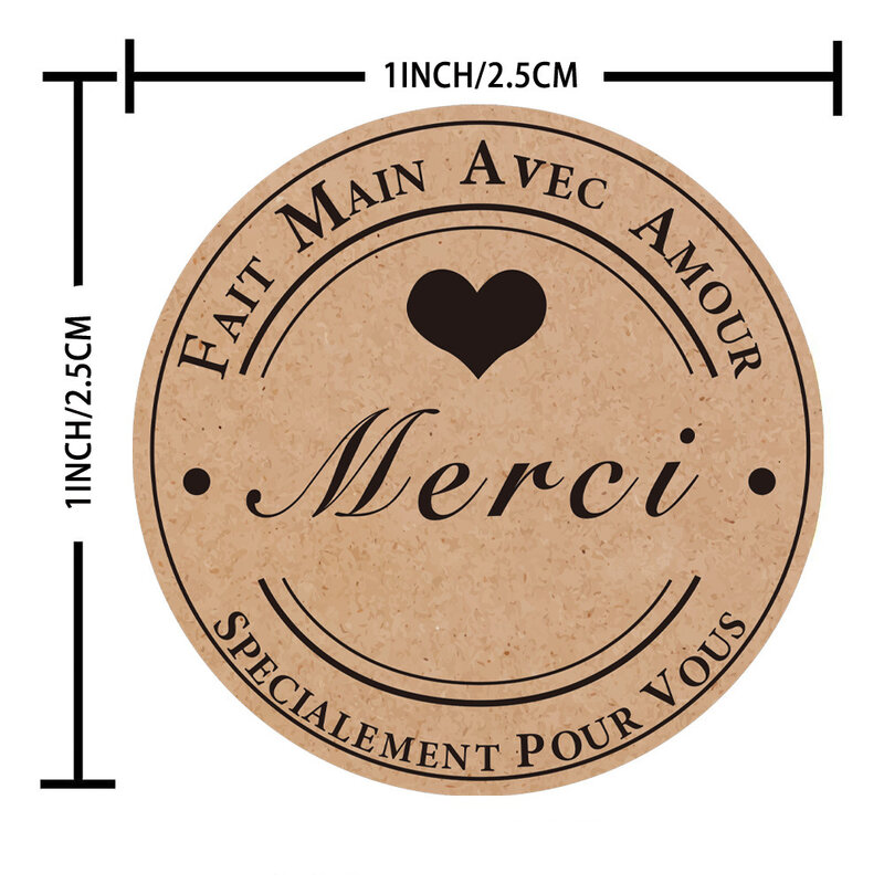 Pegatina de papel Kraft de Merci francés, pegatina de sello de regalo multifunción DIY, gracias, Fait Main Avec Amour, 100-500 Uds.