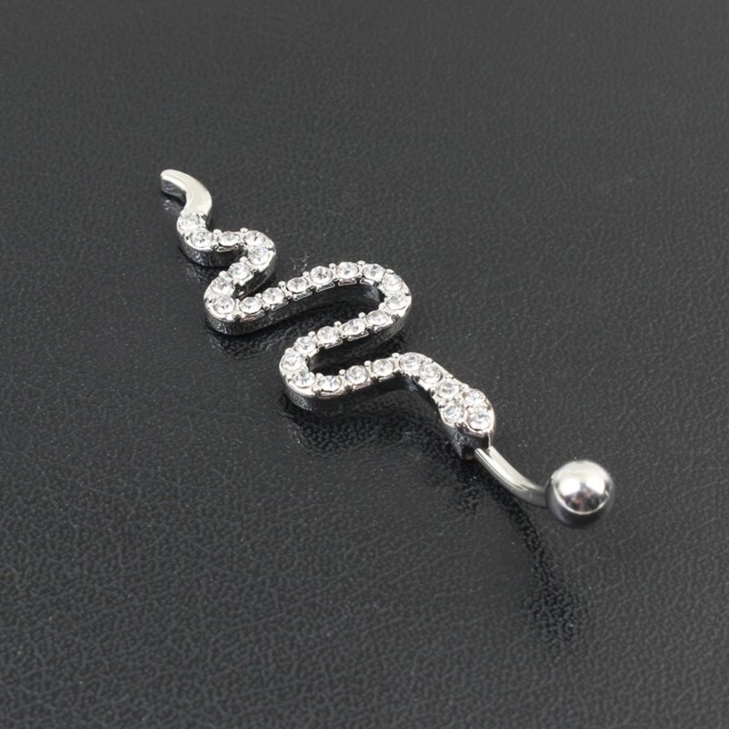 E0BF – anneaux nombril scintillants en forme serpent, bijoux perçage pour le corps