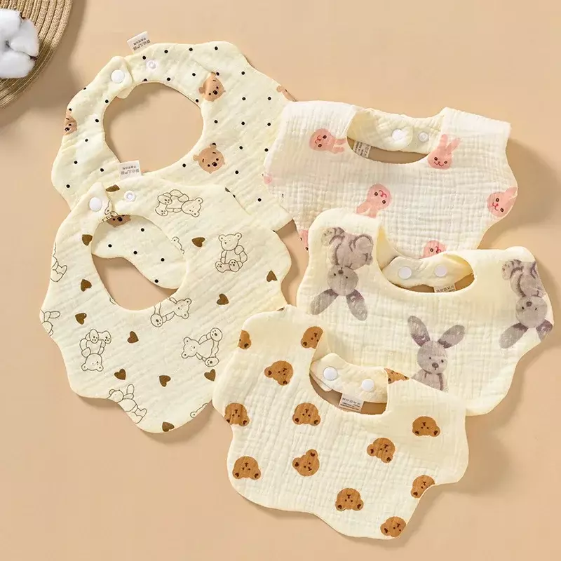 Baby Gauze Bibs Pure Cotton Class A Saliva Towel  Milk Spilt Prevent Grass and Wood Dyed 360 Degrees Newborn Bib