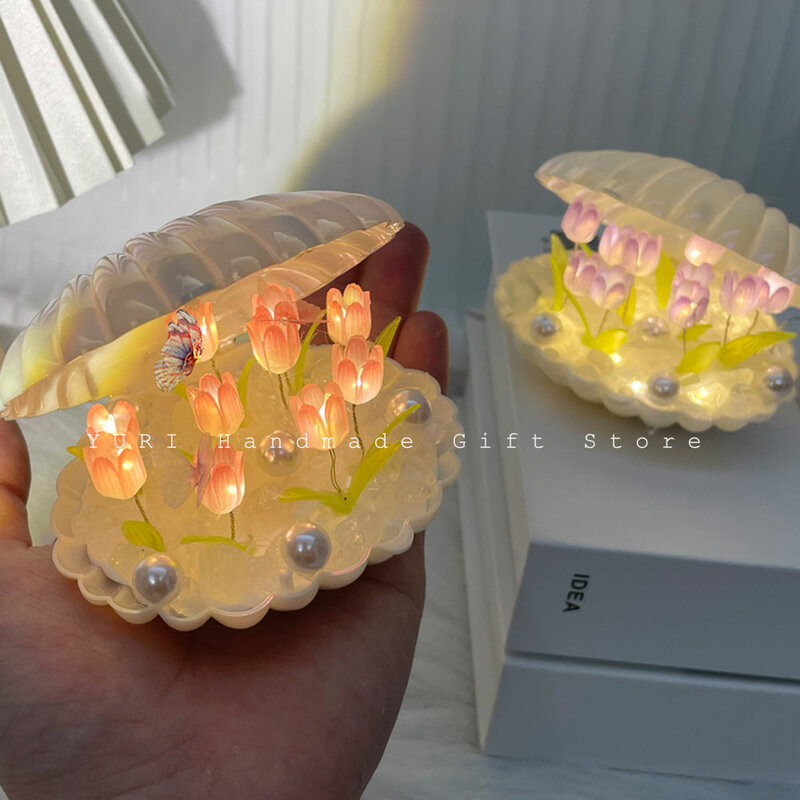 Tulp Shell Nachtlampje Handgemaakt Diy Materiaal Slaapkamer Sfeer Lamp Home Decor Ornament Valentijnsdag Verjaardagscadeau Voor Meisje