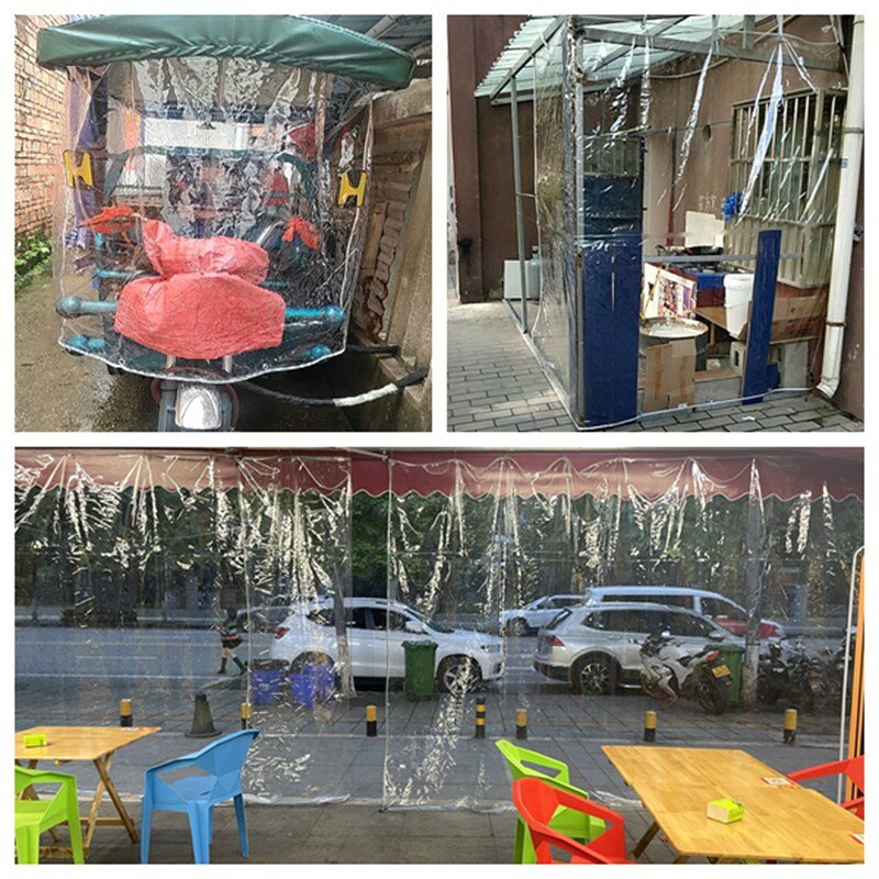 0.35มม./0.55มม.PVC ผ้าใบกันน้ำผ้ากันฝนสวน Pergola ผ้าใบผ้าม่านระเบียง Windows Clear Tarp ที่บังฝน