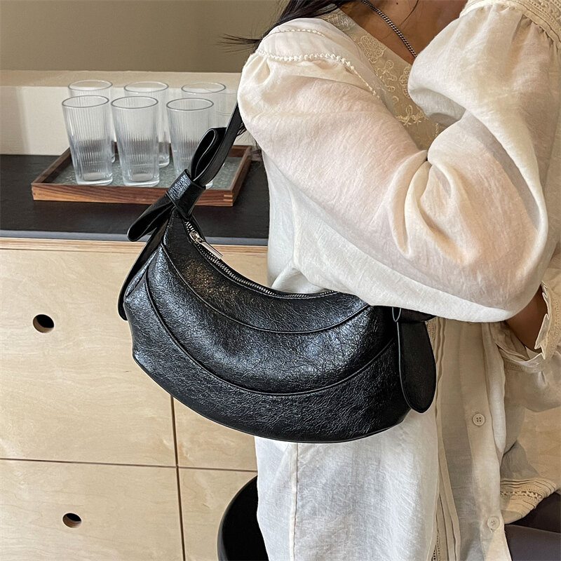 Czarna torba na ramię dla kobiet francuski styl czarna torebka pod pachami o dużej pojemności torba na ramię designerka Hobo bolsa feminina srebrna