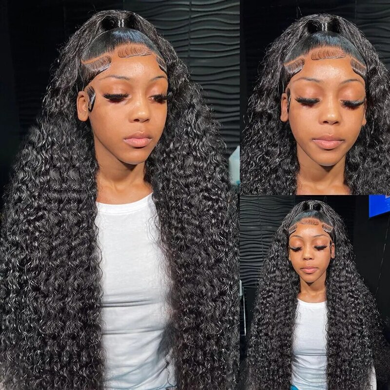Peluca de cabello humano con encaje Frontal para mujeres negras, postizo de onda profunda sin pegamento, transparente, brasileño, 40 pulgadas, 13x4 Hd