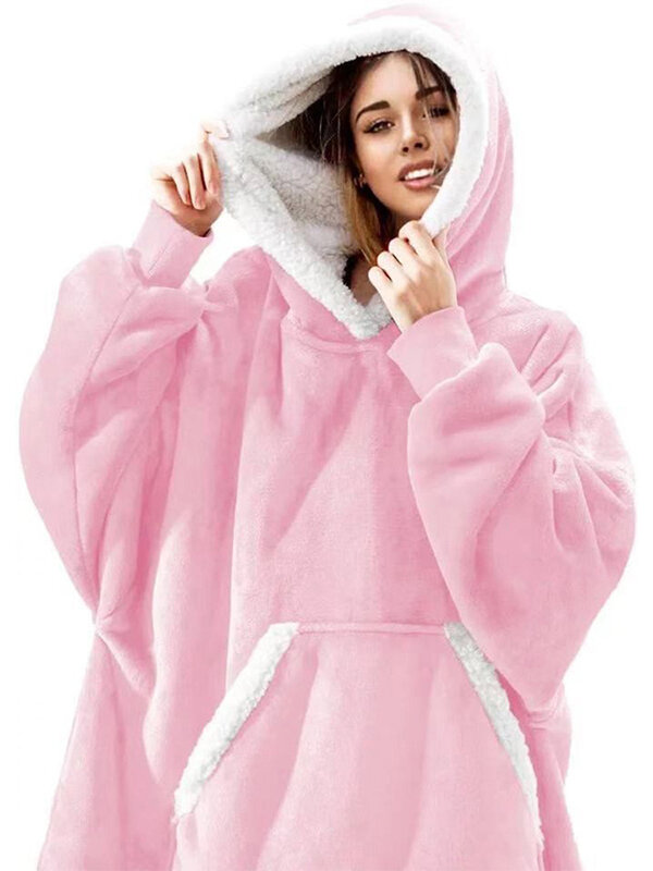 Hoodie Decke Frauen übergroße Fleece Hoodie Sweatshirt weibliche Winter warme Decke mit Ärmeln Riesen Plüsch TV Decke Hoody