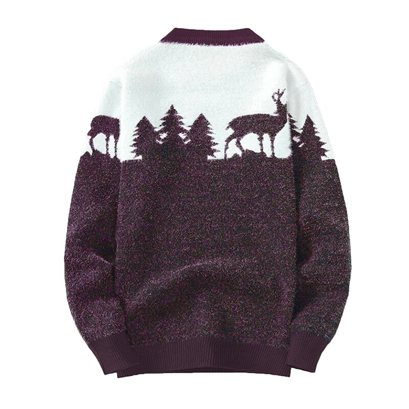 Autumn Winter Christmas Sweater Men Pullovers Deer Print Knitted Sweaters Unisex Man Woman Funny Warm Christmas Sweater