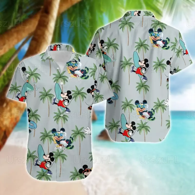 Гавайские рубашки с пиратским Микки Маусом, мужские рубашки с короткими рукавами на пуговицах, Гавайские рубашки Диснея, повседневные пляжные рубашки, рубашка в стиле Харадзюку