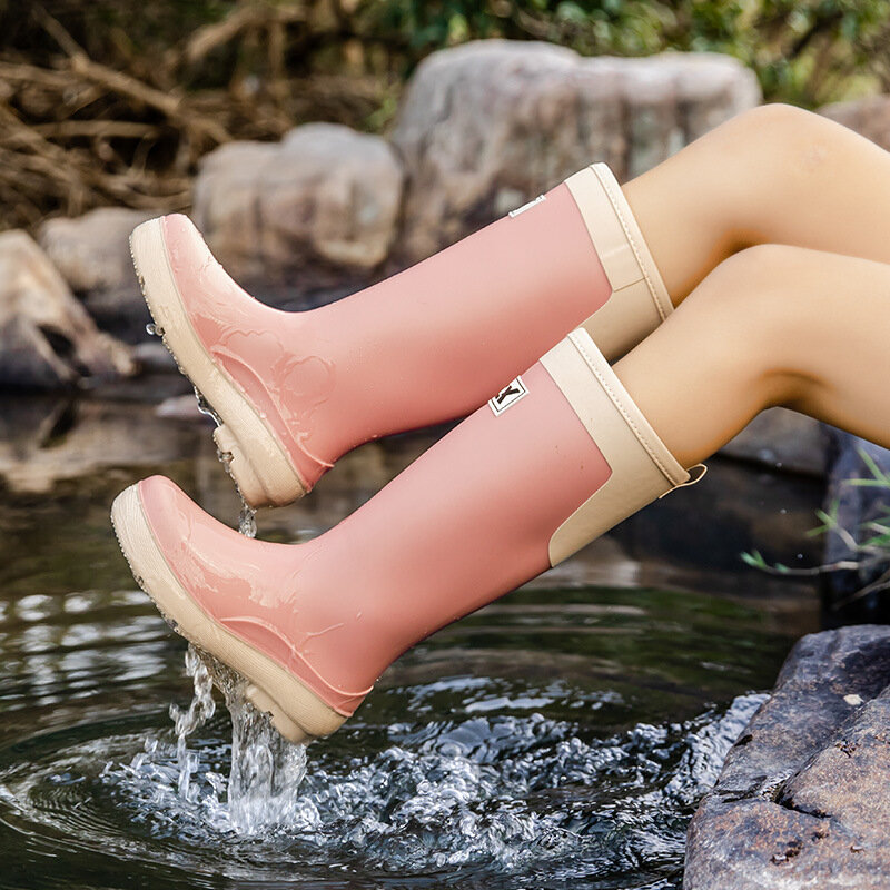 Modne damskie długa rurka do kolan nowe wodoodporne buty ogrodowe antypoślizgowe kalosze z miękkim spodem rozmiar 35-41