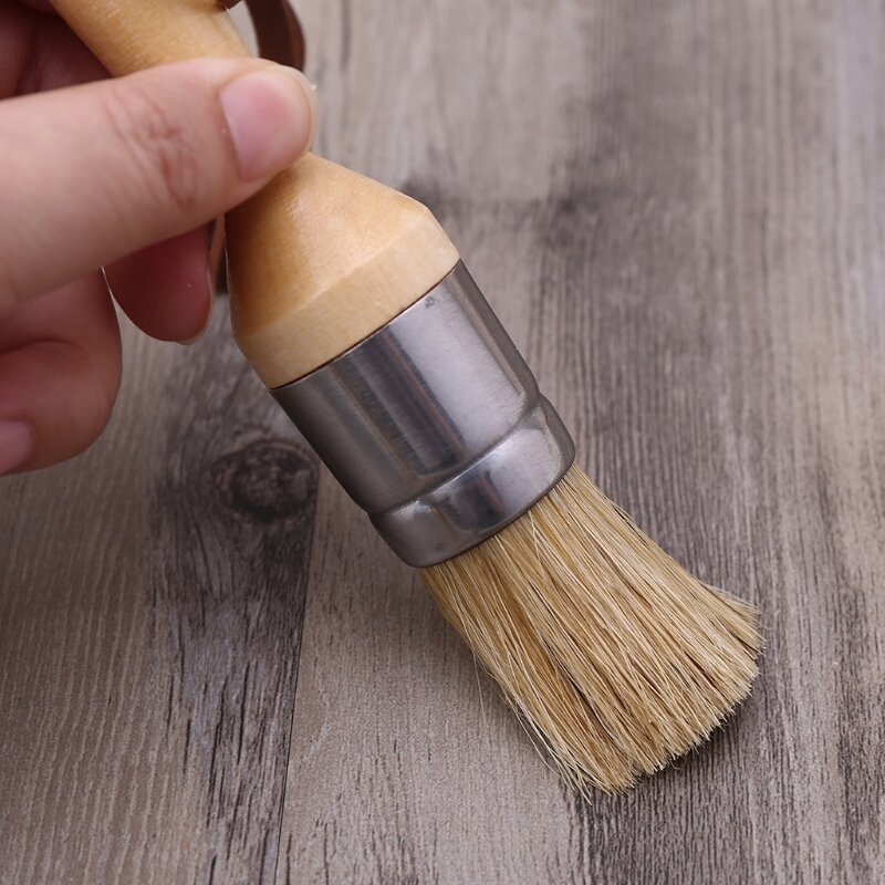 2Pcs Round and Pointed Chalk and Wax Paint Brushes Wood Handle Natural Bristle Brushes Reusable Painting and Waxing Tool