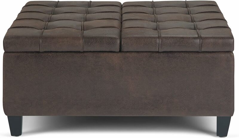 Brown Pile Faux Leather Storage Stool, 36 "Wide Square Coffee Table Lift Top, Storage Stool para sala de estar