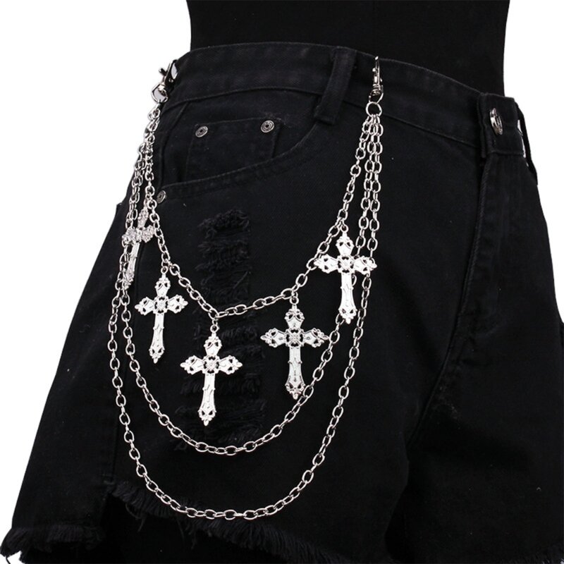 Calças cinto corrente metal para unissex egirl eboy jeans acessórios estéticos góticos f0t5