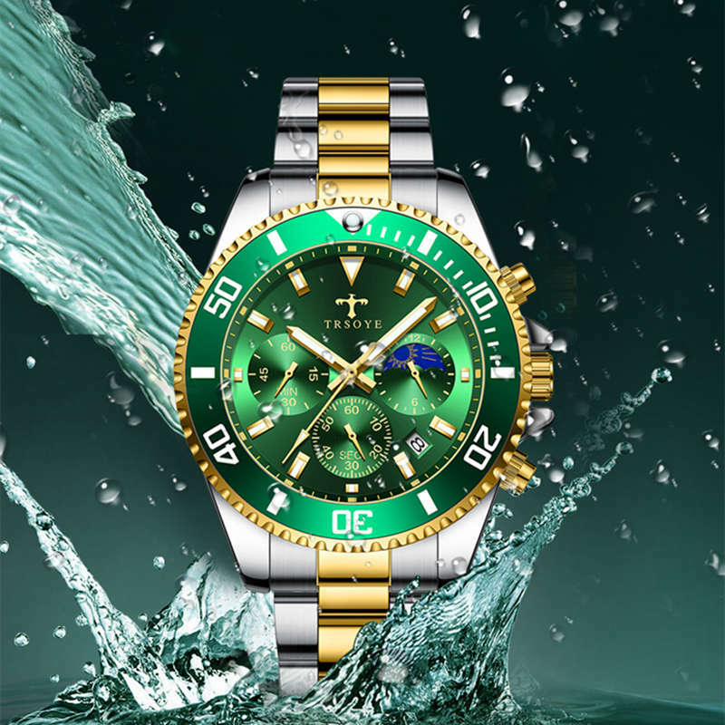 Trsoye relógio de negócios relógio de aço inoxidável dos homens da moda luxo calendário quartzo à prova ddate água exibição data super luminoso