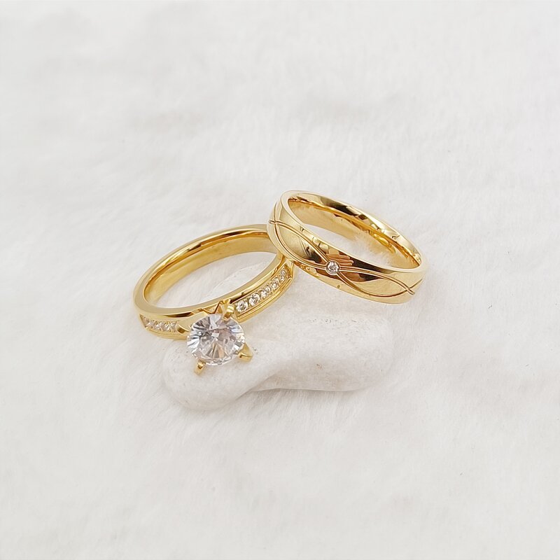 2 szt. Upominki dla ukochanej osoby oświadczenie ślubne zestawy pierścionków zaręczynowych damskie 18k pozłacane biżuteria ze stali nierdzewnej