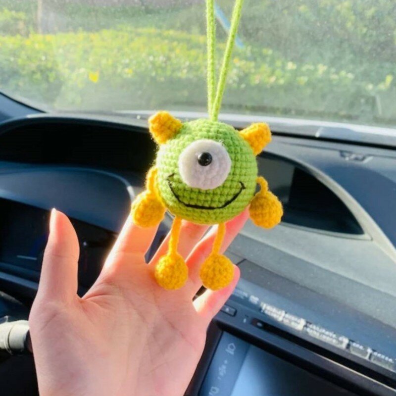 Car Interior Decoration Pendant for Women, Hand-Woven Monster of The Valley, Auto Rearview Mirror Pendant, Car Accessories