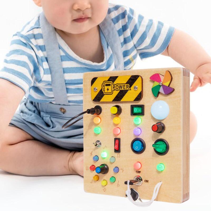Panneau de commande en bois avec interrupteur lumineux, jouets mentaires oriels avec boutons, jouets de voyage, tout-petits de 3 ans et plus, cadeaux d'anniversaire