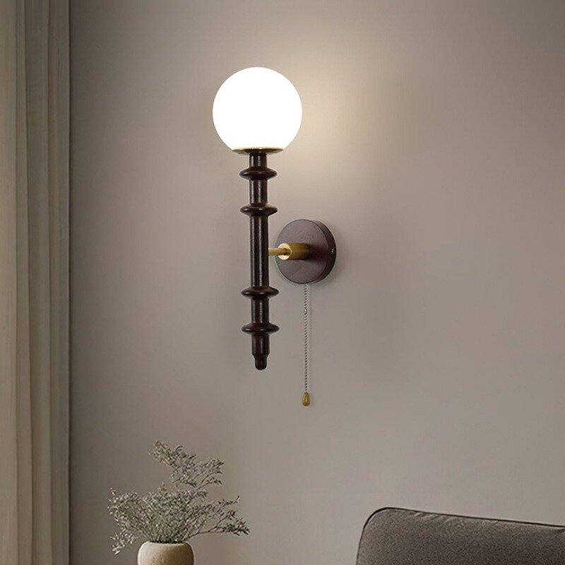 Lámpara de pared pequeña de nogal Vintage, lámpara de mesita de noche francesa americana, sala de estar, pasillo, Fondo de pared, lámpara de madera maciza