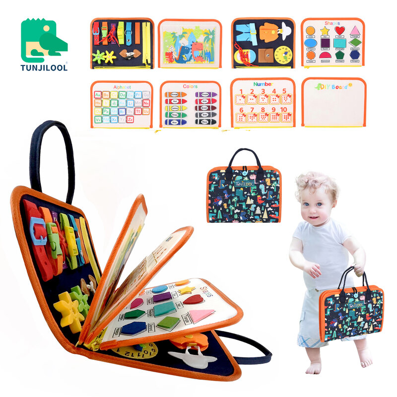 TUNJILOOL Montessori Parish Toys Busy Board Early Educational Toy For Toddler Baby Felt Cloth Story Book 3D Shape Color Match