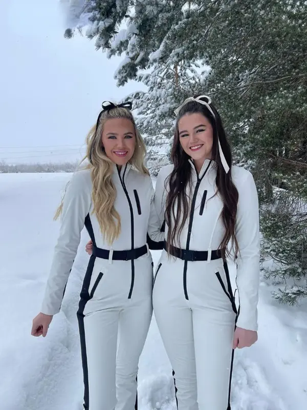 Ximina 여성용 겨울 패치워크 화이트 스키 점프수트, 방수 방풍 스키 오버올 2024, 우아한 스케이트보드 점프수트, 패션