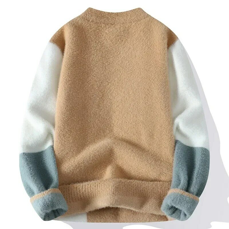 High Quality New Men's Half High Neck Thickened and Plushed Trendy Pullover Knitted Long Sleeve Sweater Tops