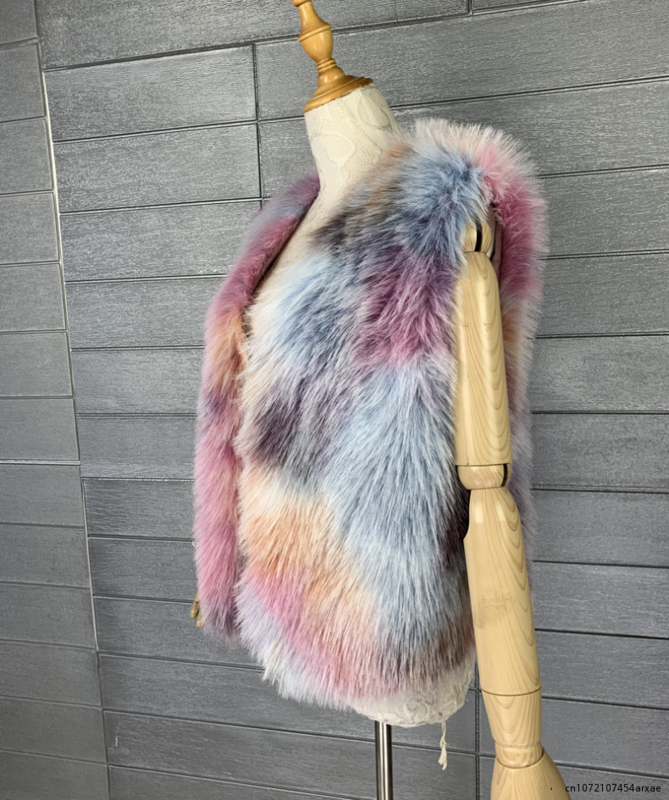 Mantel bulu musim dingin wanita, rompi bulu desainer mewah elegan dan cantik dengan perlindungan lingkungan rambut palsu berbulu ikat celup baru 2023