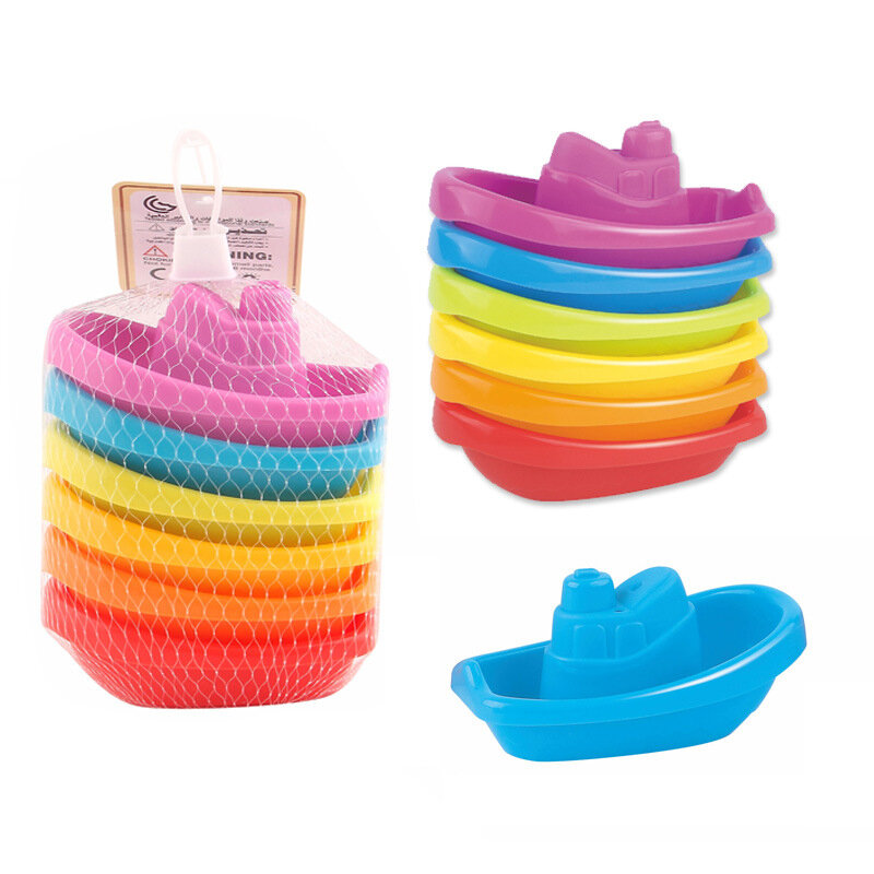Giocattoli da bagno per bambini tazze impilabili colorate giocattoli educativi precoci per bambini Montessori tazza impilata a forma di barca giocattoli pieghevoli a torre regalo