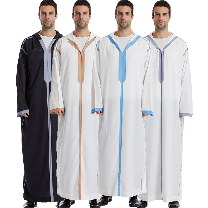 Pakaian Muslim pria Jubba Thobe Lebaran baju doa kasual Dubai Turki bertudung gaun Maxi Abaya Kaftan Islami Abaya