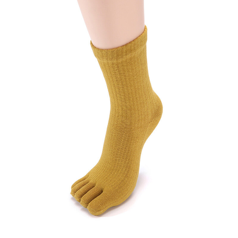 Meia de compressão de cinco dedos para mulheres, meias esportivas de algodão, bifurcação, meias de viagem com dedos, cor sólida, 5 pares