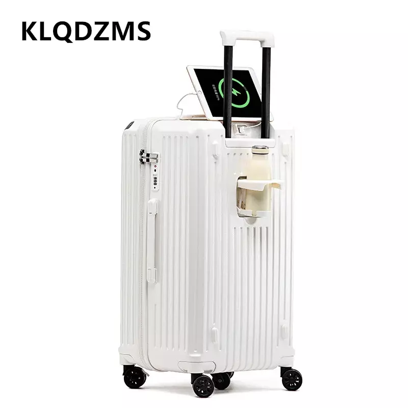 KLQDZMS Luggage with Wheels High Quality Extra Large Capacity PC Trolley Case USB Charging Boarding Box Women's Cabin Suitcase