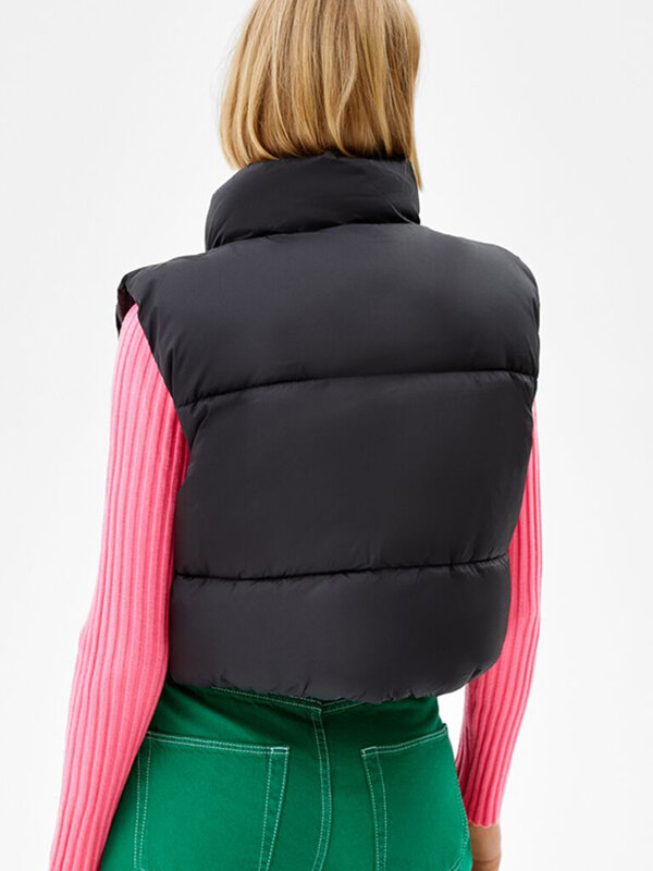 Women Cropped Puffer Vest Warm Solid Color Lightweight Sleeveless Zipper Down Jacket for Winter Outwear Streetwear