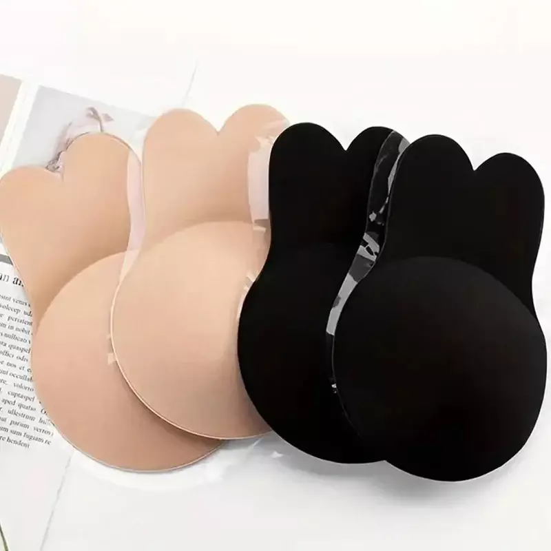 Sutiã invisível sem alças de silicone auto-adesivo para mulheres, sutiãs push up, fita adesiva reutilizável do peito, tampa do mamilo do coelho