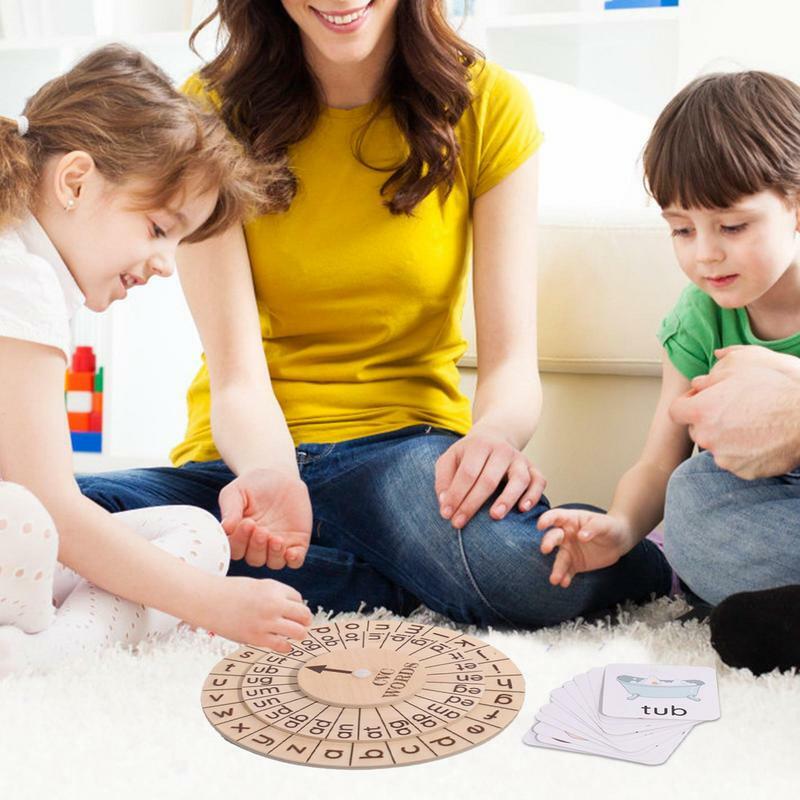 Sight Word Flash Cards Turntable Shaped Montessori Spinning Alphabet Learning Toy Flash Cards Short Vowel Matching Letters Toy