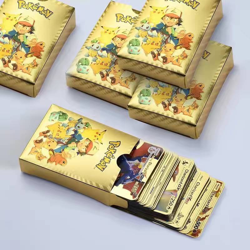 5-55PCS Cartas Pokemon Francaise Español บัตรทองสเปนภาษาอังกฤษฟอยล์ทองเงินการ์ด Metalicas Charizard Vmax Gx การ์ดเกม