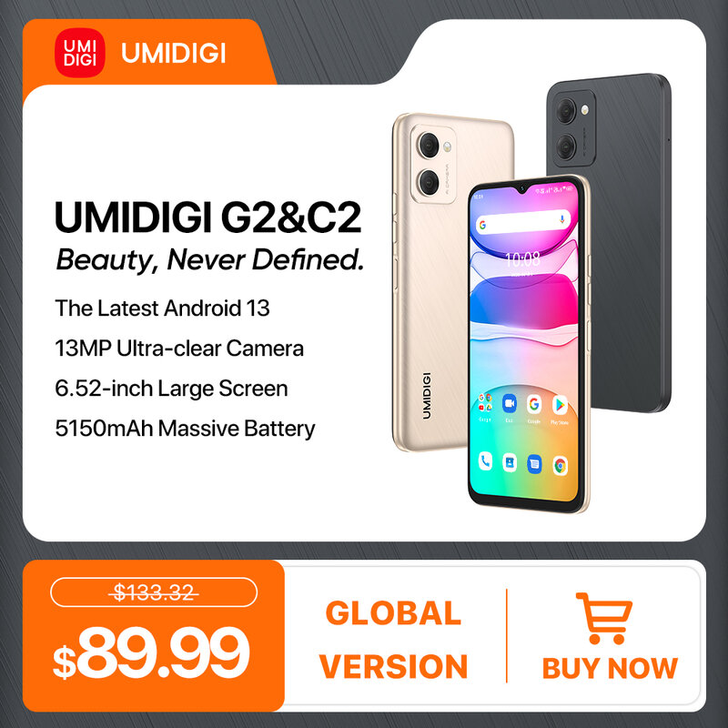 UMIDIGI-G2 C2 Smartphone, Android 13, Helio A22, Dual SIM, Telemóveis 4G, 3GB + 32GB, Câmera 13MP, Bateria 5150mAh