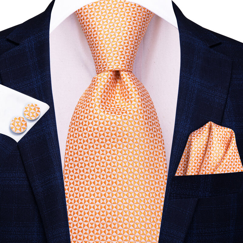 Hi-Tie Orange Novelty Designer Elegant Men Tie Jacquard Necktie Accessory Cravat Wedding Business Party Hanky Cufflinks