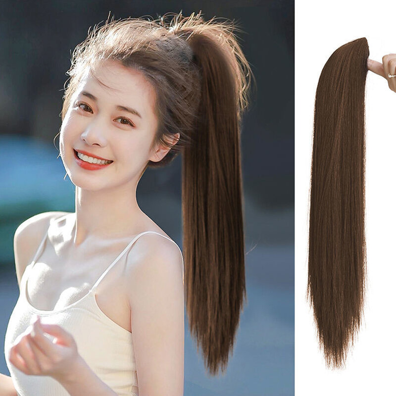 Synthetic claw clip ponytail hair  long straight claw clip ponytail heat resistant natural wave for women black hairpiece