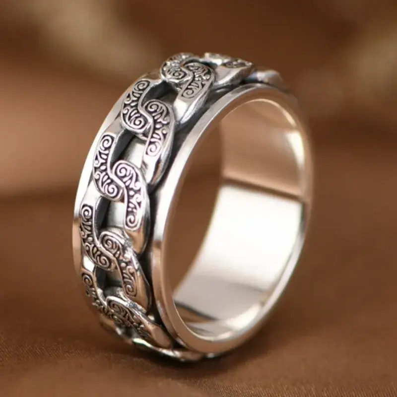 Mencheese S925 srebrne pierścionki dla mężczyzn kobiet 2023 New Fashion Vintage wieczny łańcuch winorośli obrotowy biżuteria Amulet Argentum