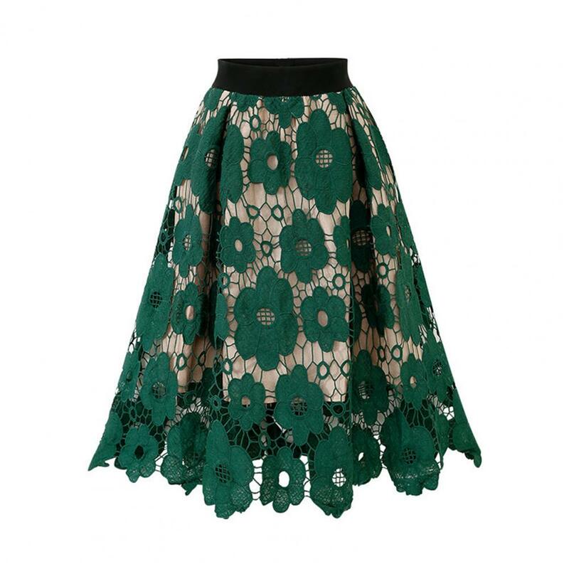 Двухслойная сетчатая юбка с цветочным принтом для женщин, большая эластичная юбка миди с высокой талией, элегантная винтажная ажурная юбка с цветочным принтом