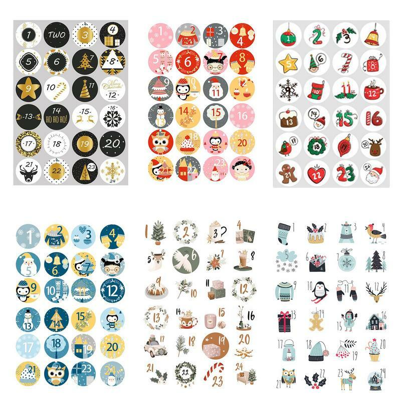 24Pc/Sheet Cookie Candy Seal Stickers DIY Gift Packaging Labels Xmas Decor Merry Christmas Advent Calendar Number Paper Sticker