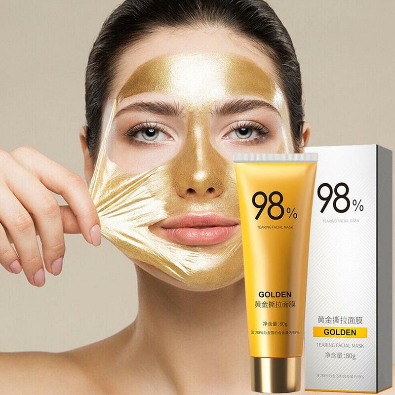 Masque Peel-Off à la feuille d'or pour femme, masque facial raffermissant, grands pores rugueux, 24k, 98%, 3 pièces
