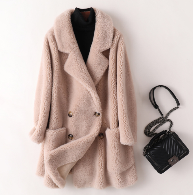 2023 Fur Coat High Quality Womens Natural Wool Coats Thick Warm Elegant Loose Large Size Long Outwear For Women